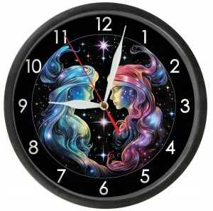 Znak zodiaku BLIŹNIĘTA zegar ścienny z szybką Bezgłośny mechanizm