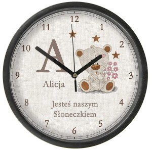 Miś Zegar z szybką imię data urodzenia miara waga dedykacja Bezgłośny