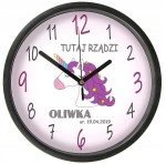 Jednorożec Zegar z szybką imię data miara waga dedykacja Bezgłośny