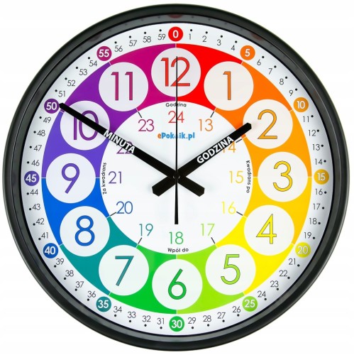 B1 Nauczyciel czasu Cichy zegar ścienny do nauki BARDZO DUŻY 38 cm metal
