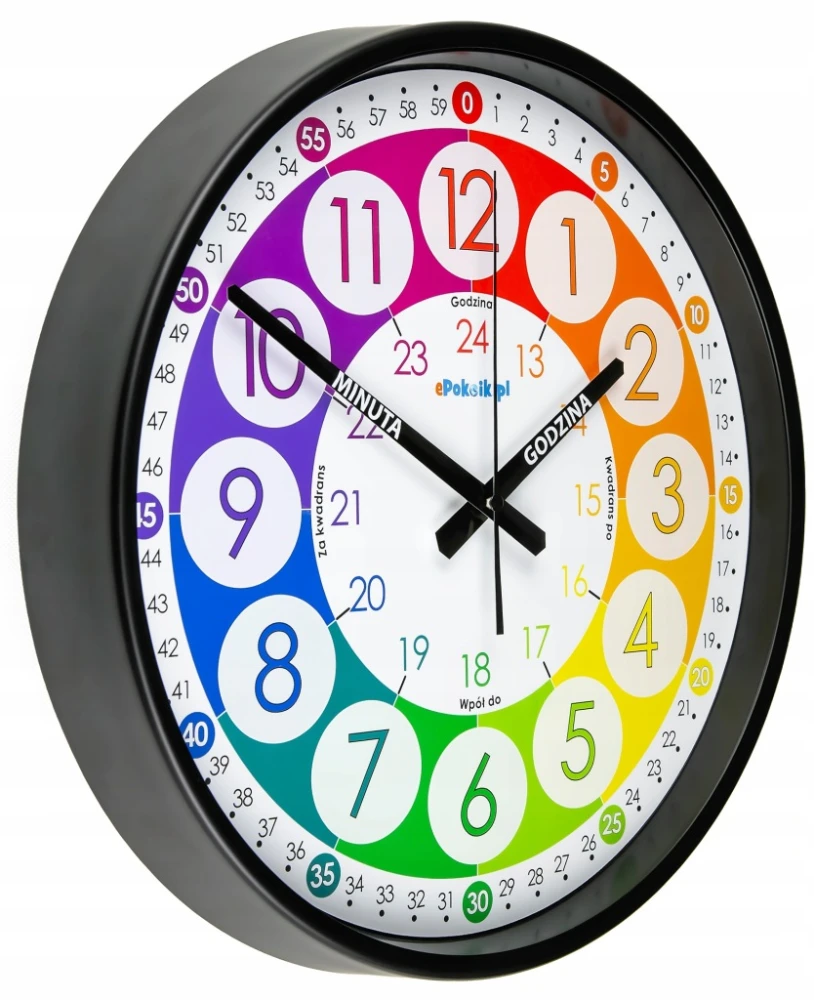 B1 Nauczyciel czasu Cichy zegar ścienny do nauki BARDZO DUŻY 38 cm metal
