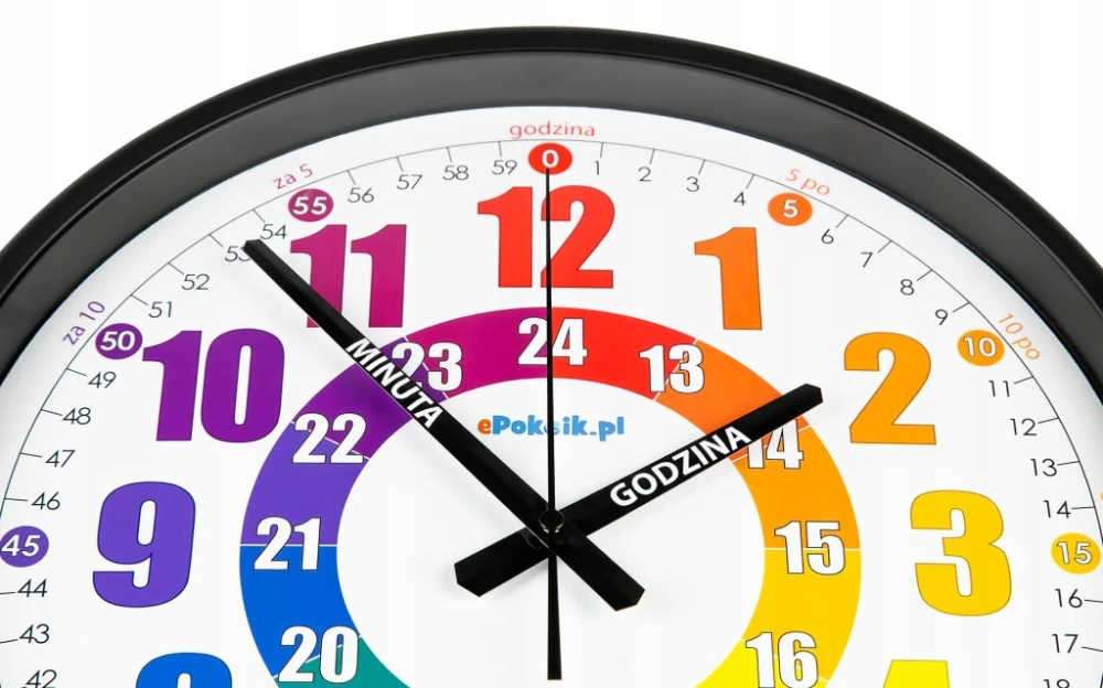 B2 Nauczyciel czasu Cichy zegar ścienny do nauki BARDZO DUŻY 38 cm metal