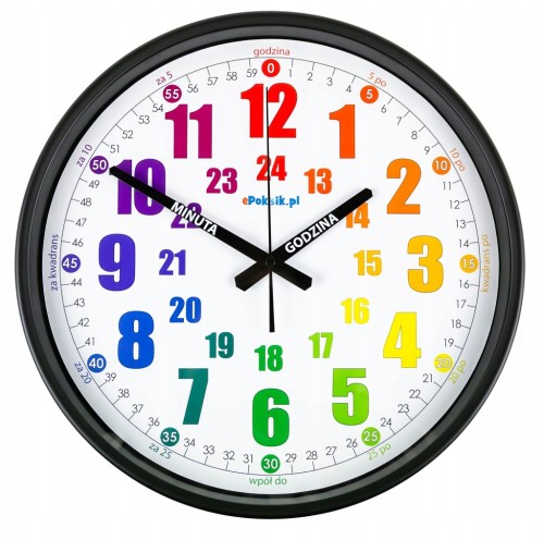 B3 Nauczyciel czasu Cichy zegar ścienny do nauki BARDZO DUŻY 38 cm metal