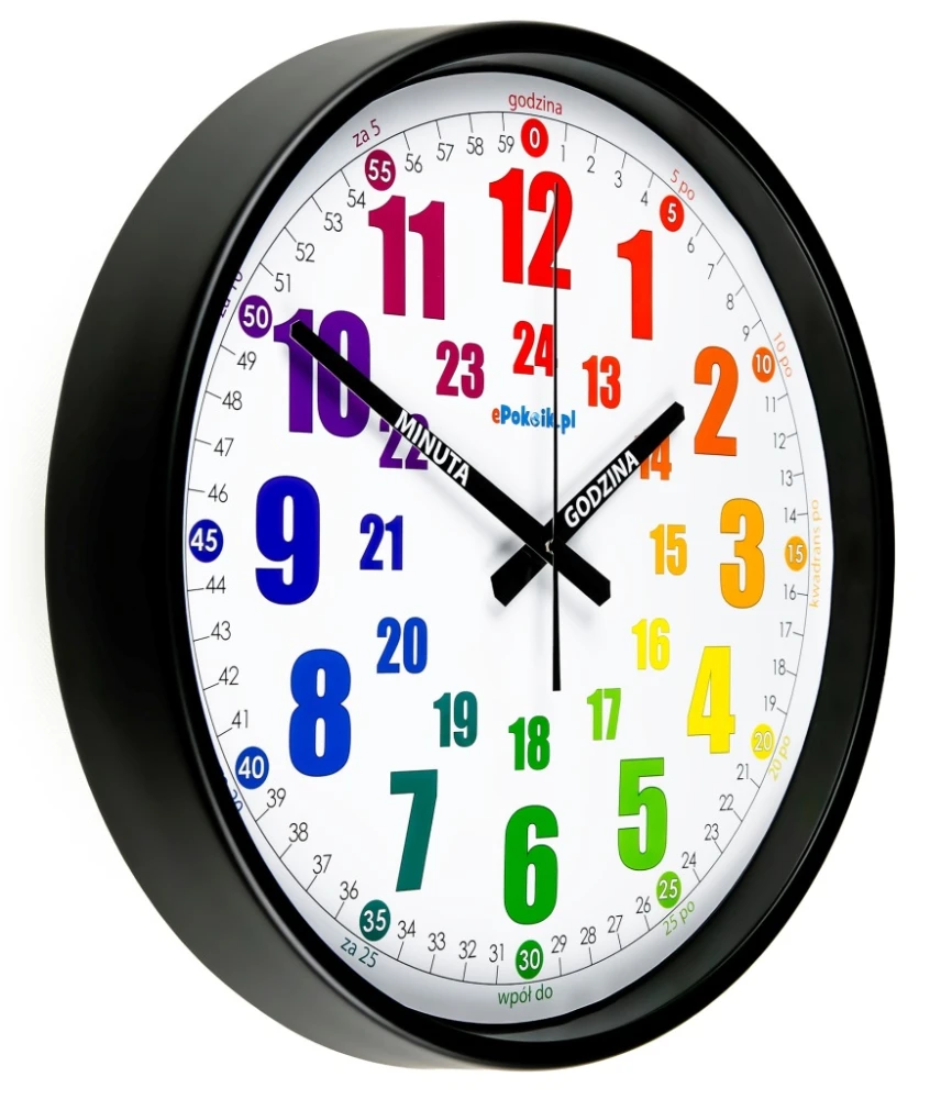 B3 Nauczyciel czasu Cichy zegar ścienny do nauki BARDZO DUŻY 38 cm metal