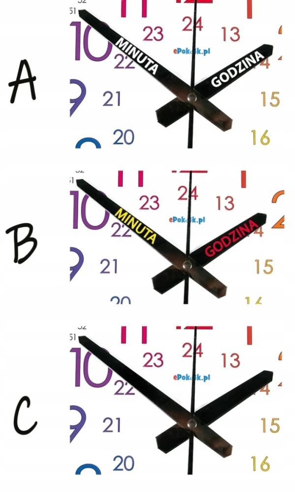 B3 Nauczyciel czasu Cichy zegar ścienny do nauki BARDZO DUŻY 38 cm metal