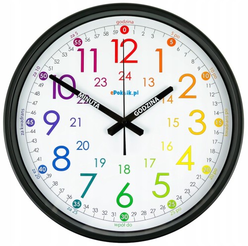B4 Nauczyciel czasu Cichy zegar ścienny do nauki BARDZO DUŻY 38 cm metal