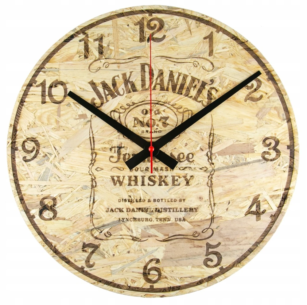 Zegar ścienny Grawer laserowy Styl etykiety Jack Daniels OSB 38 cm