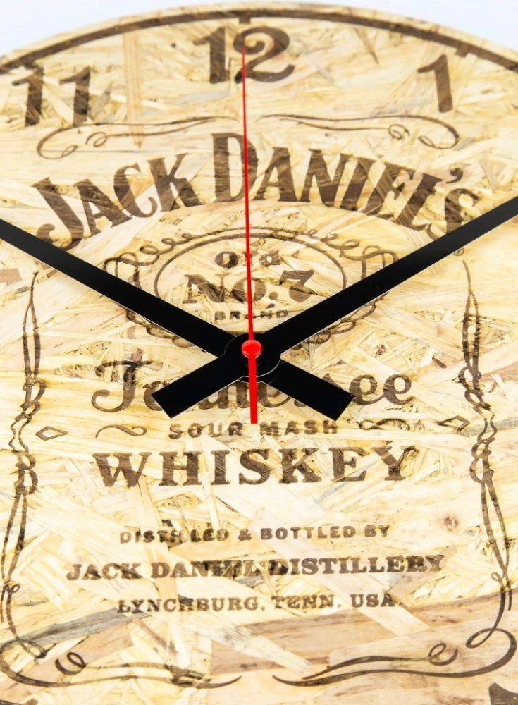 Zegar ścienny Grawer laserowy Styl etykiety Jack Daniels OSB 38 cm