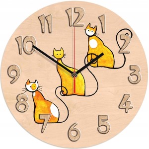 Koty zegar ścienny dla dzieci Bezgłośny mechanizm - wzór 3
