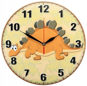 Dino zegar ścienny dla dzieci Bezgłośny mechanizm - pomarańcz