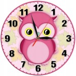 Sowa zegar ścienny dla dzieci Bezgłośny mechanizm - różowa