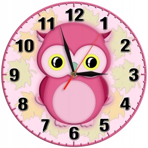 Sowa zegar ścienny dla dzieci Bezgłośny mechanizm - różowa