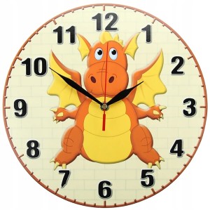 Smok zegar ścienny dla dzieci Bezgłośny mechanizm - pomarańczowy