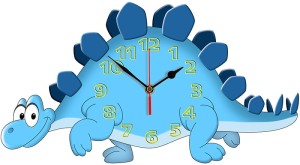 Dino zegar ścienny dla dzieci Bezgłośny mechanizm - niebieski