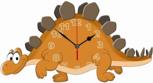 Dino zegar ścienny dla dzieci Bezgłośny mechanizm - pomarańczowy