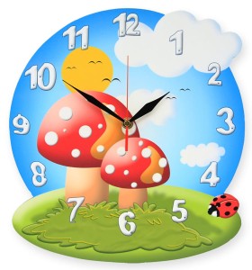 Grzybki Zegar ścienny dla dzieci Bezgłośny mechanizm