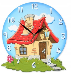 Chatka Zegar ścienny dla dzieci Bezgłośny mechanizm - niebieski