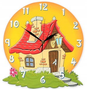 Chatka Zegar ścienny dla dzieci Bezgłośny mechanizm - żółty