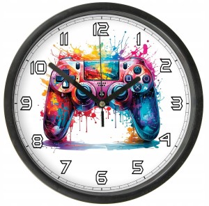 Gamepad Zegar ścienny z szybką dla gracza wzór 4 - Bezgłośny mechanizm