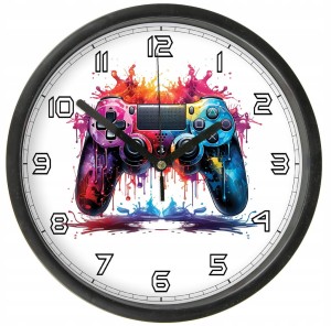 Gamepad Zegar ścienny z szybką dla gracza wzór 3 - Bezgłośny mechanizm