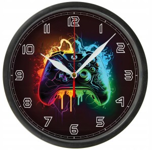 Gamepad Zegar ścienny z szybką dla gracza wzór 1 - Bezgłośny mechanizm