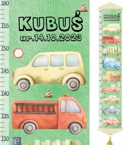 Miarka wzrostu dla dzieci na PŁÓTNIE Auta Imię i / lub Data