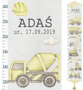 Miarka wzrostu dla dzieci na PŁÓTNIE Maszyny budowlane Imię i / lub Data