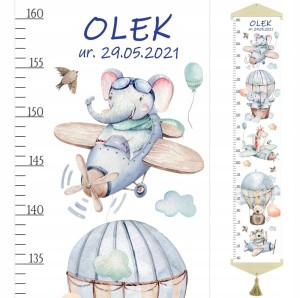Miarka wzrostu dla dzieci na PŁÓTNIE Zwierzęta leśne V białe tło Imię Data